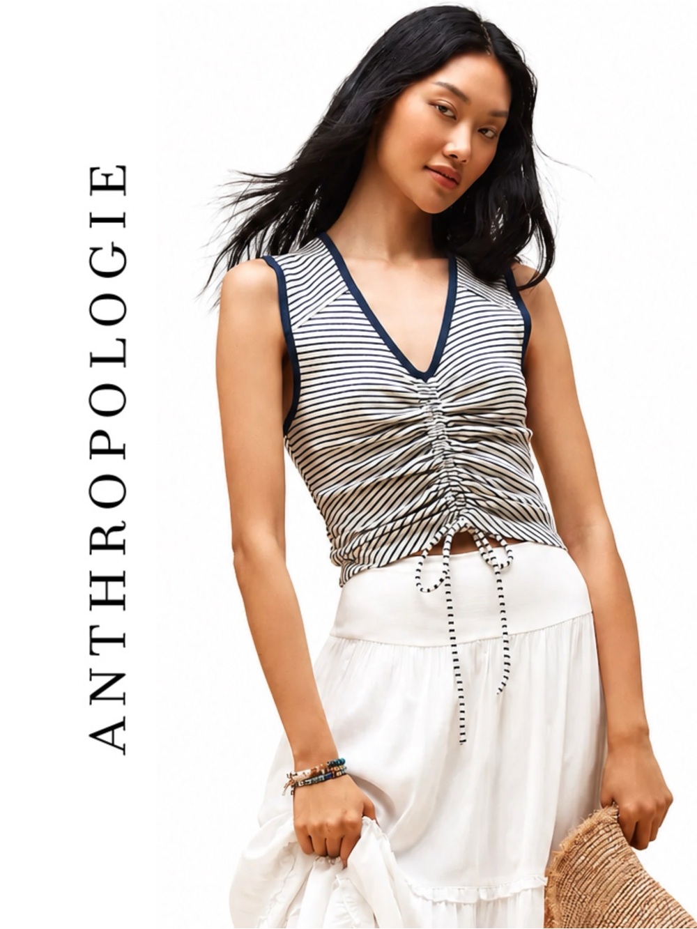 Anthropologie Pilcro V-Neck Sleeveless Ruched Tee